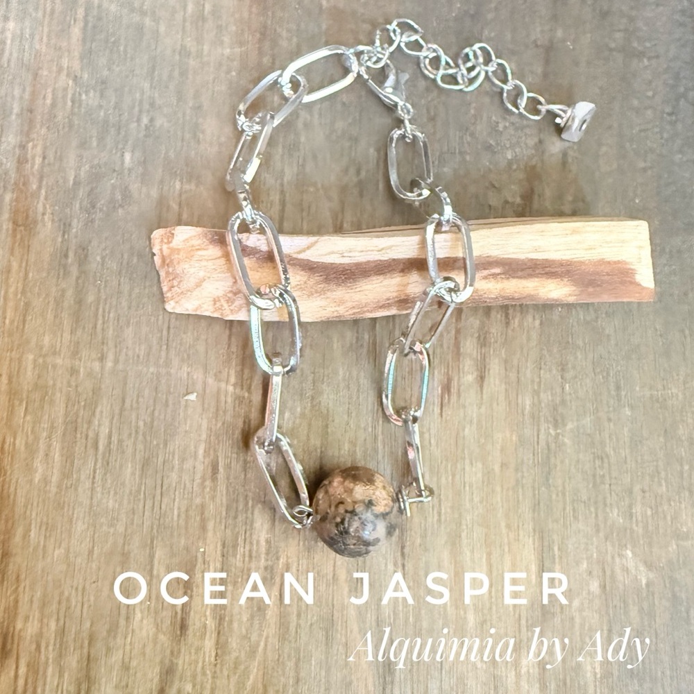 Alquimia Silver Chain Bracelet With Ocean Jasper Bead